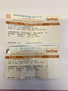 1993/94 - Man City v Manchester United - 07/11/1993 - 2 Tickets Together for sale on Ebay