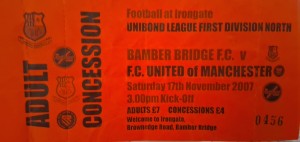 Used ticket stub Bamber Bridge  - FC United of Manchester 17 Nov 2007 for sale on Ebay