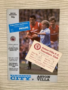 Manchester City v Aston Villa - Div 1 - with TRAVEL TICKET - 1985/86 for sale on Ebay