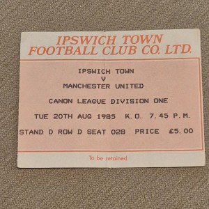 Ticket Stub Ipswich V Manchester United  1985 for sale on Ebay