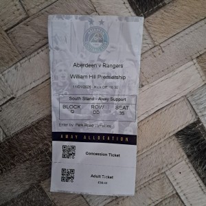 2026 Aberdeen v Rangers Match Ticket (Rangers End) for sale on Ebay