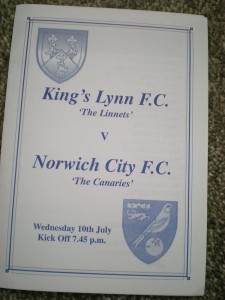 KINGS LYNN v NORWICH CITY, FRIENDLY 10th JULY 2002, NO WRITING, MINT CONDITION. for sale on Ebay