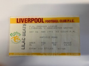 1992/93 -Liverpool v Manchester United - 06/03/1993 - Ticket Stub - Man Utd for sale on Ebay