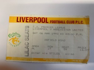 1992/93 -Liverpool v Manchester United - 06/03/1993 - Ticket Stub - Man Utd for sale on Ebay