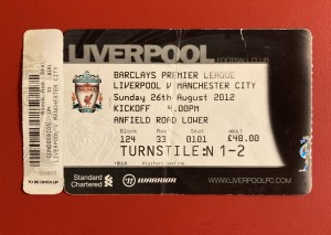 Ticket: 2012/13 FA Premier League.. Liverpool v Man City. crease for sale on Ebay