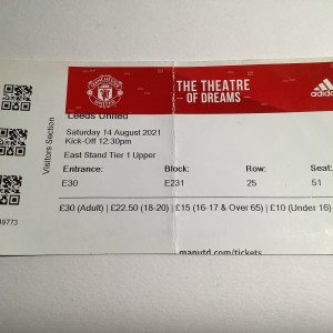 MANCHESTER UNITED V LEEDS UNITED PREMIER LEAGUE MATCH TICKET 14/08/2021 for sale on Ebay