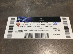 Arsenal v Borussia Dortmund 22 October 2013 Champions League Match Ticket for sale on Ebay