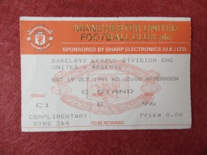 MANCHESTER UNITED v ARSENAL | 1991/1992 | DIV. 1 TICKET | 19 OCT 1991 for sale on Ebay