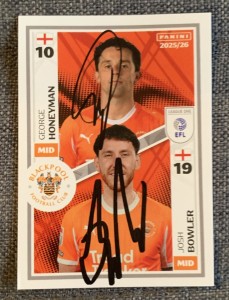 SIGNED EFL 25/26  STICKER - GEORGE HONEYMAN/JOSH BOWLER - BLACKPOOL for sale on Ebay