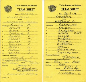 Liverpool v Norwich City 1976/1977 - ORIGINAL Team sheets SIGNED by Bob Paisley for sale on Ebay