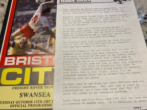 10-11-87. Bristol City V Swansea City FRT. Postponed Programme And Insert for sale on Ebay