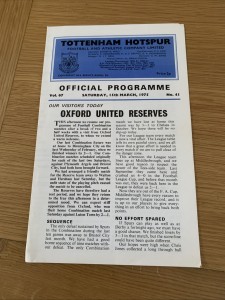 1975 Tottenham V Oxford United Reserves for sale on Ebay