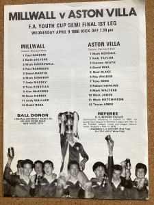 Millwall v Aston Villa (F A Youth Cup Semi-Final 1st Leg) 9/4/1980 for sale on Ebay