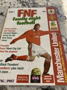 16-02-99. Bristol City V Manchester United U21. Family Fun Night for sale on Ebay