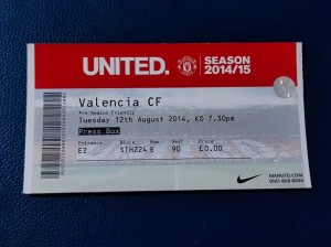 Manchester United vs Valencia CF Ticket 2014 Friendly Press for sale on Ebay