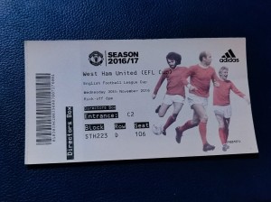 Manchester United vs West Ham United Ticket 2016 EFL Cup Quarter Final Directors for sale on Ebay