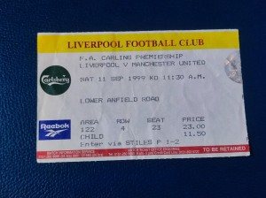 Liverpool vs Manchester United Ticket 1999 Premiership for sale on Ebay