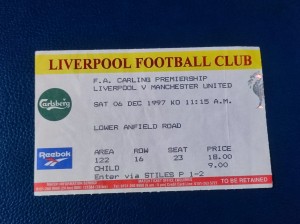 Liverpool vs Manchester United Ticket 1997 Premiership for sale on Ebay