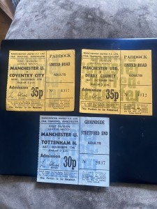3 x 1971/72 Manchester United Home Tickets 1st Division: Derby , Spurs & Cov for sale on Ebay
