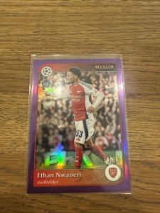 Ethan Nwaneri 2024-25 Topps Merlin UCC Purple Refractor /15 RC #53 Arsenal for sale on Ebay