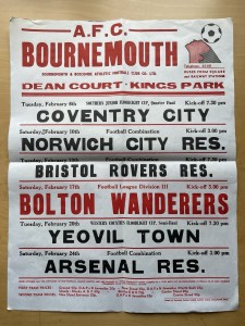 Feb 1973 AFC Bournemouth Match Poster Bolton Wanderers Coventry City Arsenal Res for sale on Ebay