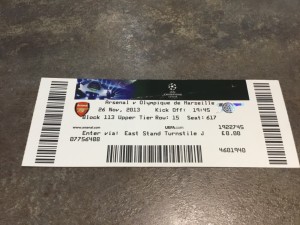 Arsenal v Olympique de Marseille 26 November 2013 Champions League Match Ticket for sale on Ebay