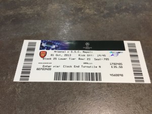 Arsenal v SSC Napoli 1 October 2013 Champions League Match Ticket for sale on Ebay