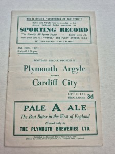 1949-50 Plymouth Argyle V Cardiff City - Division 2 - 26th December 1949. for sale on Ebay