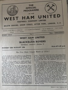 West Ham United v Blackburn Rovers. 20th August 1956. Division 2. Good Condition for sale on Ebay