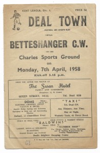 1957/58 Kent League Division 1 - DEAL TOWN v. BETTESHANGER COLLIERY WELFARE for sale on Ebay