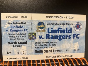 Linfield v Rangers Unused Ticket 7/5/2012 for sale on Ebay