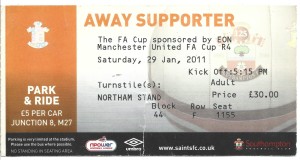Southampton v Manchester United FA Cup 10-11 used ticket stub for sale on Ebay