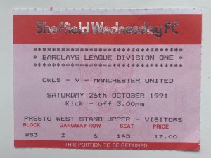 Sheffield Wednesday v Manchester United 26 Oct 1991 ticket stub for sale on Ebay