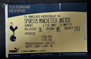 Spurs v Manchester United ticket sub Premier League 4th February 2007 for sale on Ebay