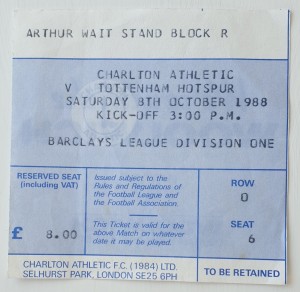 Charlton Athletic V  Tottenham Hotspur Used Matchday Ticket 8th October 1988 for sale on Ebay