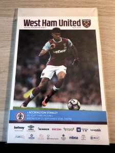 West Ham United v Accrington Stanley EFL Cup 3rd Round 21st September 2016 MINT for sale on Ebay
