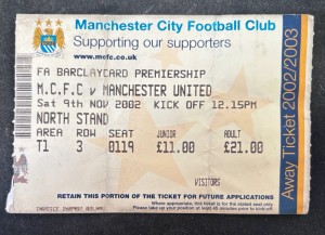 Manchester City v Manchester United ticket stub Premier League 9th November 2002 for sale on Ebay