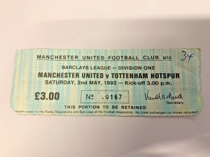 1991/92 - Manchester United v Spurs - 02/05/92 - Ticket Stub - Man Utd for sale on Ebay