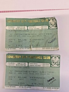 1992/93 - Coventry v Manchester United - 12/04/1993 - Ticket Stub - (2 tickets) for sale on Ebay