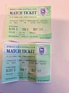 1993/94 - Ipswich v Manchester United - 01/05/1994 - Ticket Stub - 2 tickets for sale on Ebay