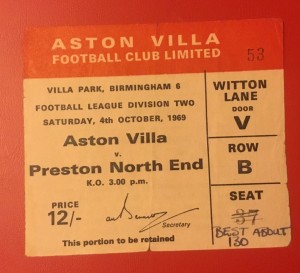 Ticket: 1969/70 Div 2. Aston Villa v Preston.  with faults for sale on Ebay