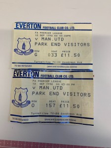 1992/93 - Everton v Manchester United - 12/09/92 - Used Ticket Stub (2 Tickets) for sale on Ebay