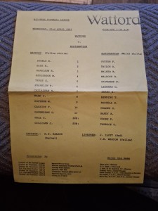 Watford Reserves v Northampton Town Res programme.  22/4/1981 for sale on Ebay