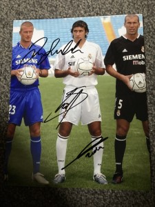 Genuine Hand Signed Real Madrid picture By Zinedine Zidane, David Beckham & Raul for sale on Ebay