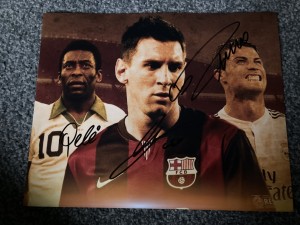 Genuine Hand Signed Football picture By Lionel Messi, Cristiano Ronaldo & Pele for sale on Ebay