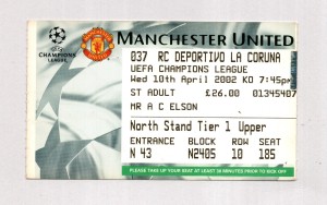 Manchester United v Deportivo La Coruna 2001-2002 Champ League Ticket 10/04/2002 for sale on Ebay