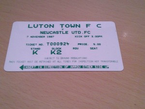 luton town v newcastle united plastic match day ticket 1987/88 season for sale on Ebay
