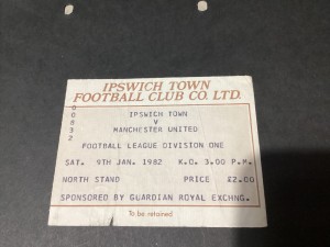 TICKET STUB-Ipswich Town v MANCHESTER UNITED 14 9th January 1982 for sale on Ebay