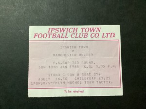 TICKET STUB-Ipswich Town v MANCHESTER UNITED FA Cup 3rd round 1988 for sale on Ebay