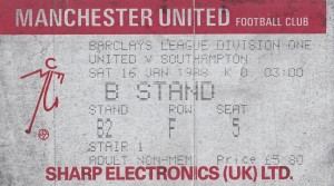 MANCHESTER UNITED V SOUTHAMPTON 16/01/1988 D1 USED TICKET for sale on Ebay